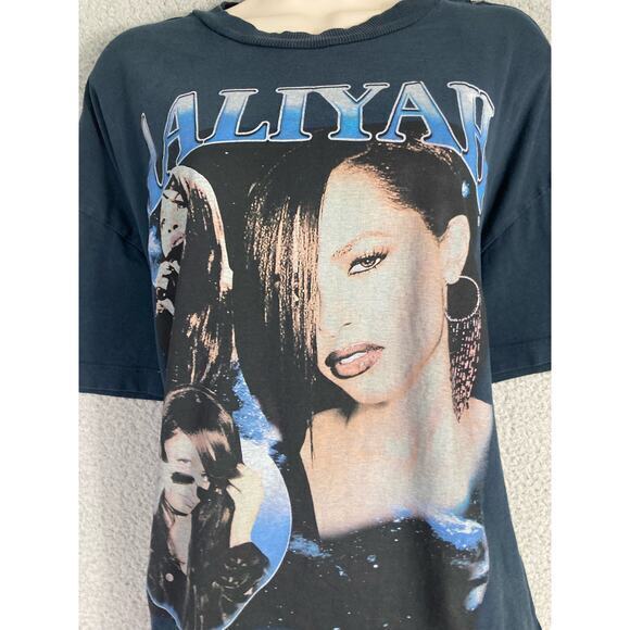 Aaliyah Graphic Tee Women's XL‎ Black Short Sleeve Damaged Top - Picture 7 of 10
